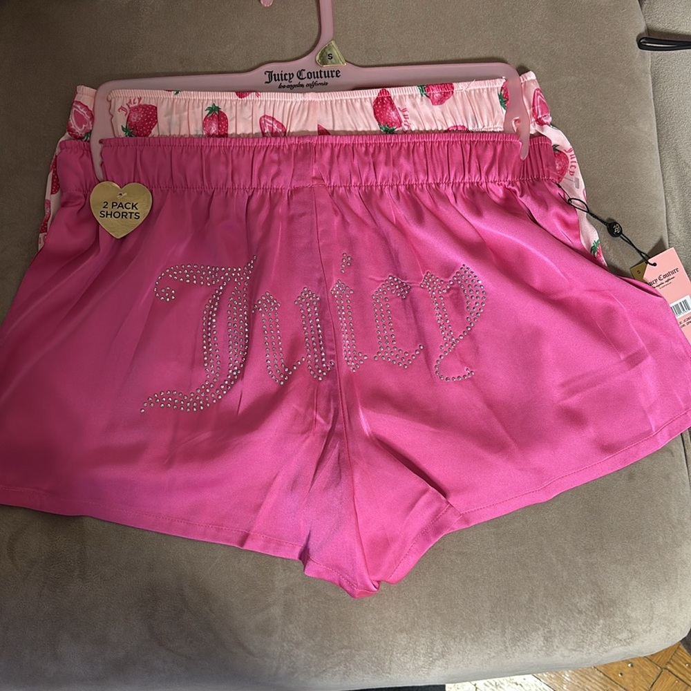 Juicy couture Pink Strawberry Print 2 pack pajama sleep Shorts-Satin finish